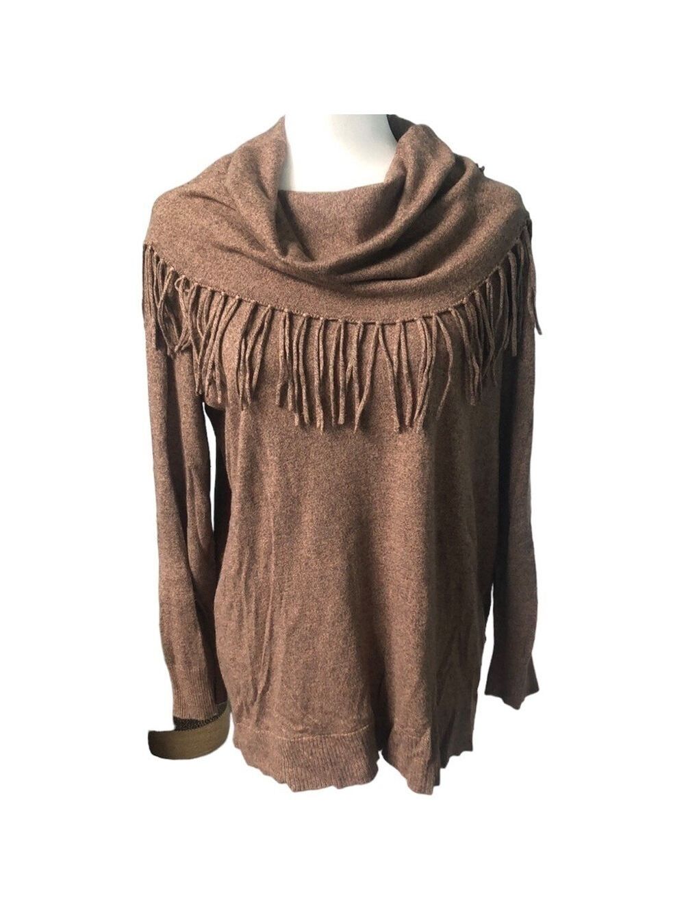 Chelsea and Theodore Brown Tassel Fringe Cowl Sweater Size 1X